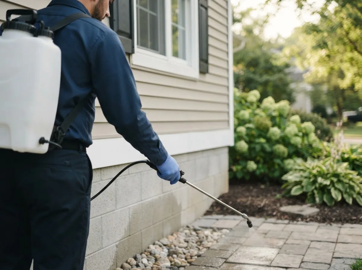 Pest control technician inspecting a home in Newcastle, ME